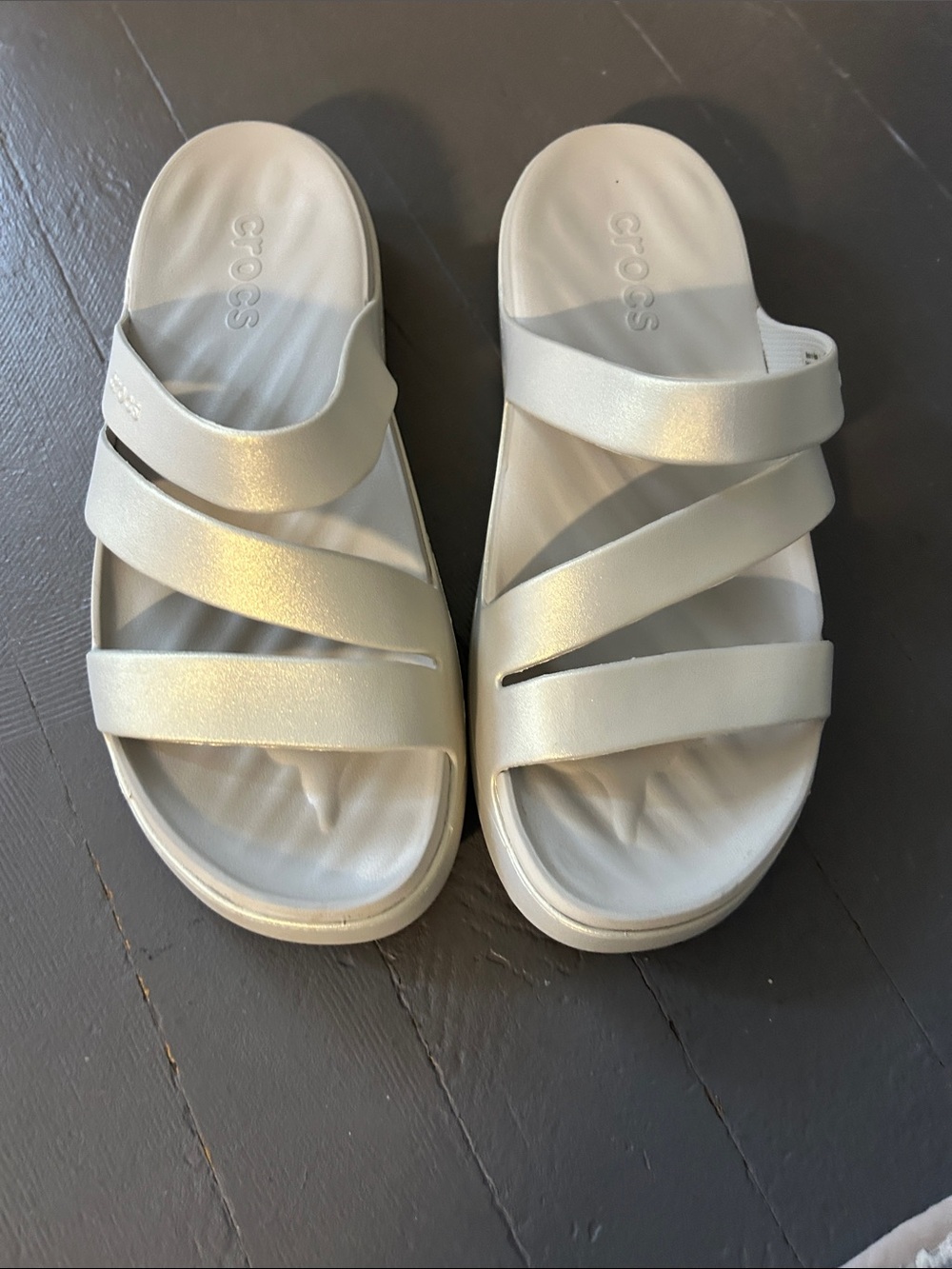 CROCS Women’s White Triple-Strap Slide Sandals
